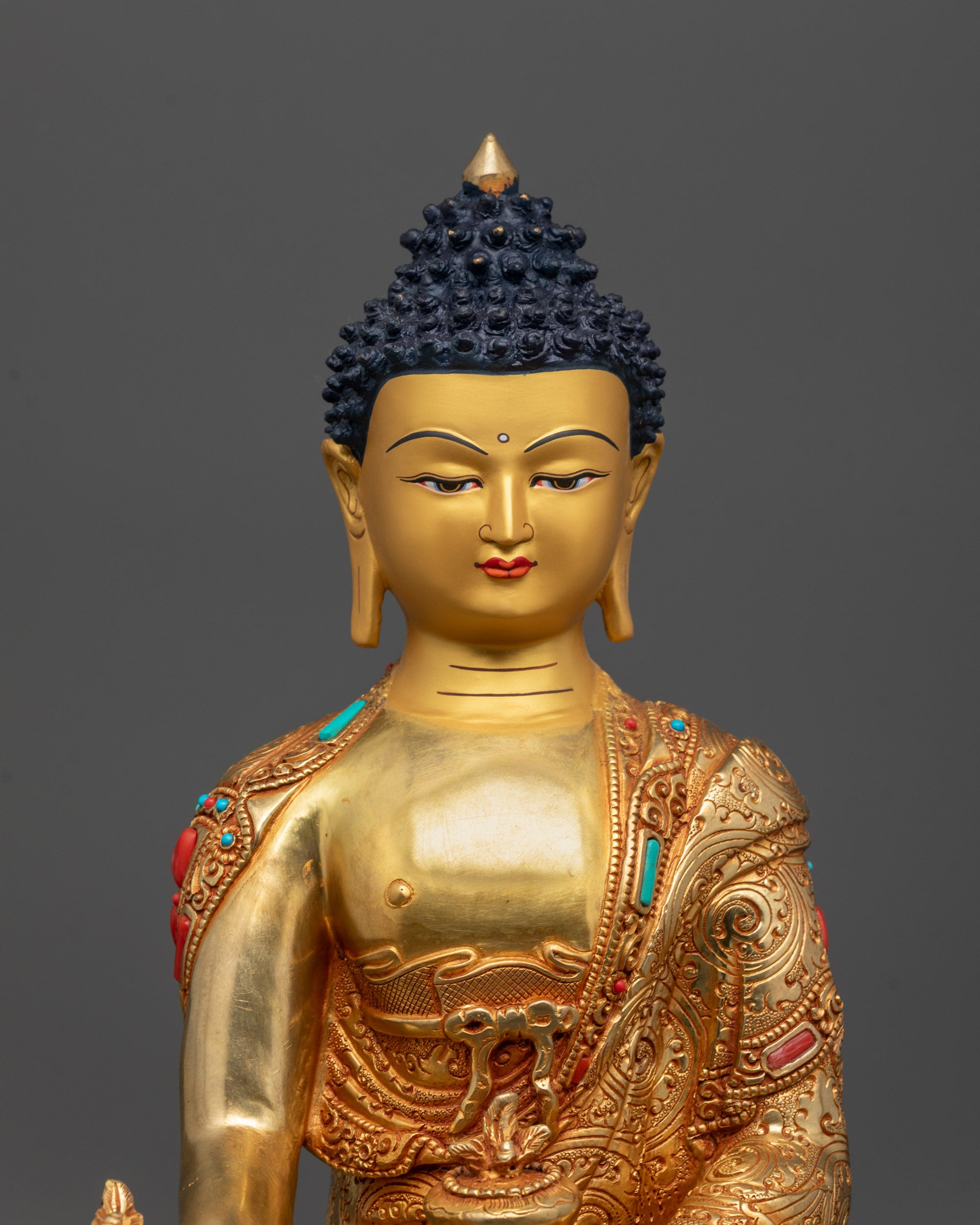 24k Fire Gold Gilded Medicine Buddha (Vaidurya Prabha Raja) statue