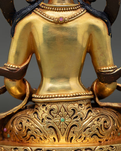 Amitayus Statue | 24K Gold Fire-Gilded Copper Sculpture