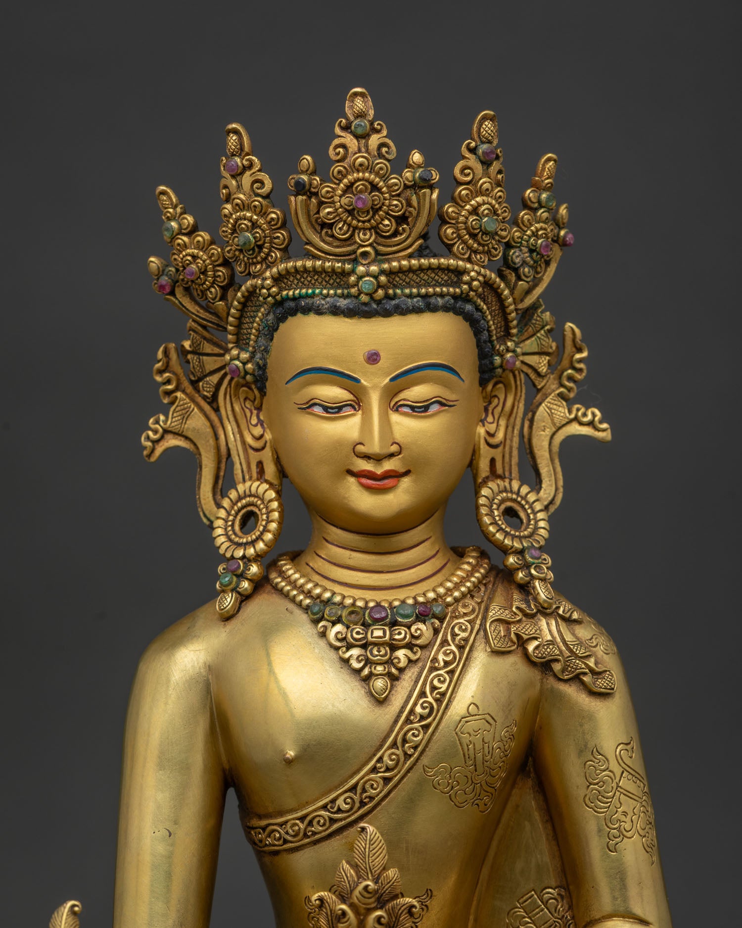 Crowned Three Buddha Set Statue | Traditional Newari Craft & Art