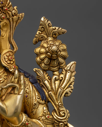 Handcrafted Statue of Divine Green Tara | 24K Gold Face of Mother Tara
