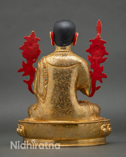 Tsongkhapa with Two Disciples | Handmade 24K Gold Nepalese Sculpture