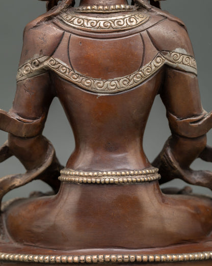 Brown Amitayus Statue from Nepal | Antique Finish Buddhist Sculpture