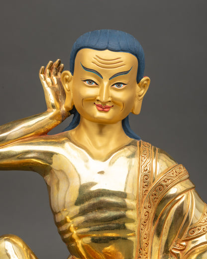Handmade 24K Gold-gilded Milarepa Statue for Meditation