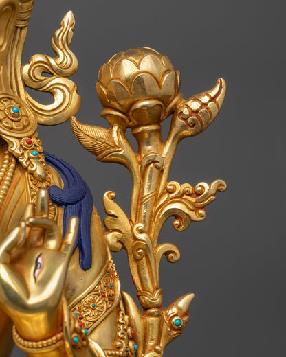 Gold Fire-Gilded White Tara Sculpture | Goddess of Long Life & Healing
