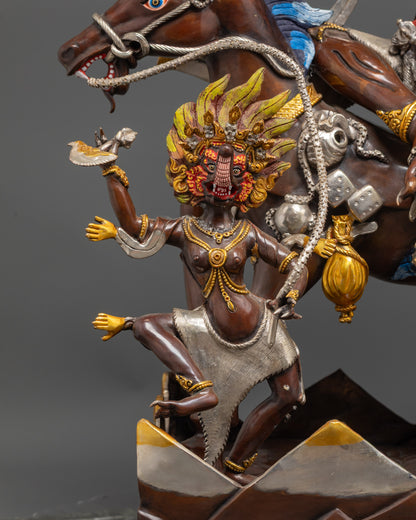 Silver-Plated Palden Lhamo Statue | Tantric Buddhist Protector Goddess