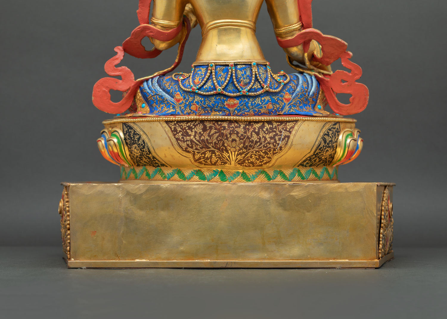 Enthroned Green Tara Statue | Multicolor Nepali Buddhist Artwork