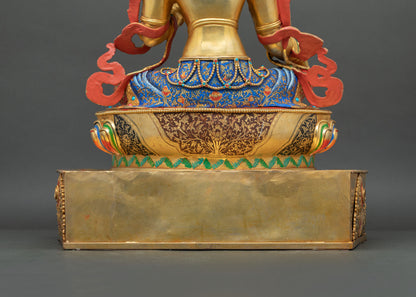 Enthroned Green Tara Statue | Multicolor Nepali Buddhist Artwork