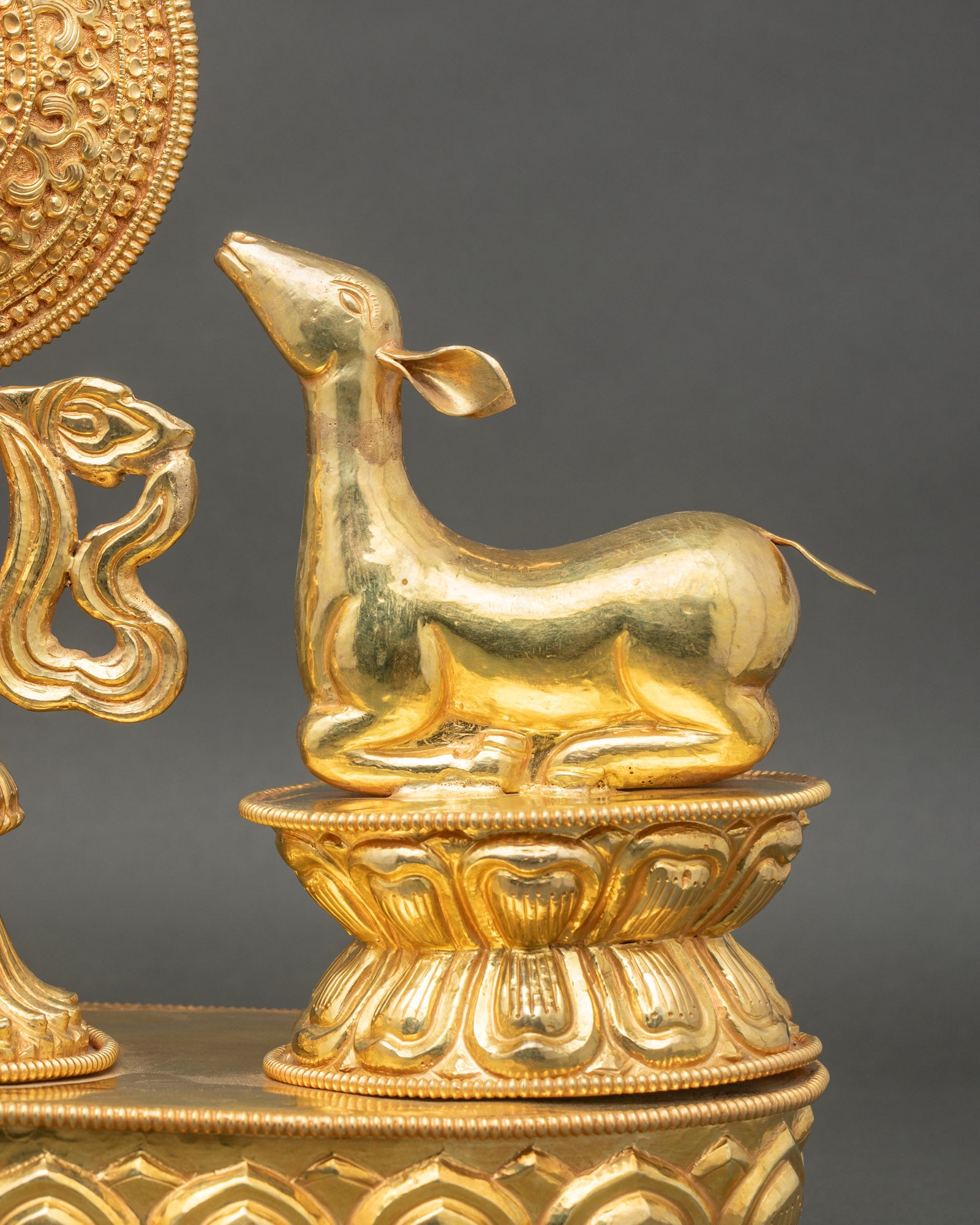 Dharma Chakra with Two Deer – Sacred Buddhist Decor from Nepal