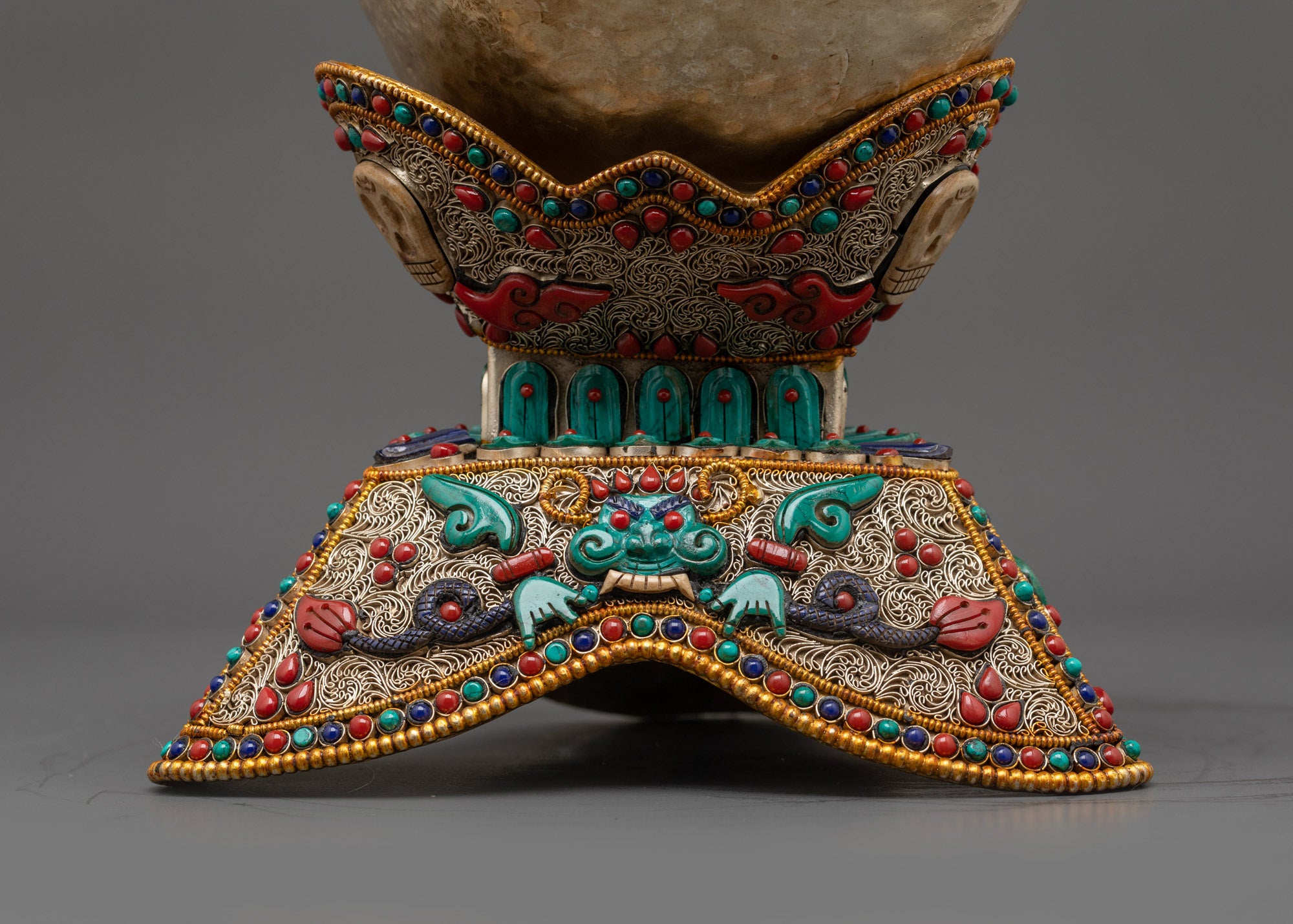 Sacred Skull Cup Kapala Set | Buddhist Ritual Offering for Altar Use