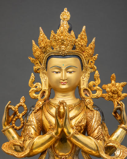 Sacred Chenrezig Statue | Four-Armed Avalokiteshvara Art from Nepal
