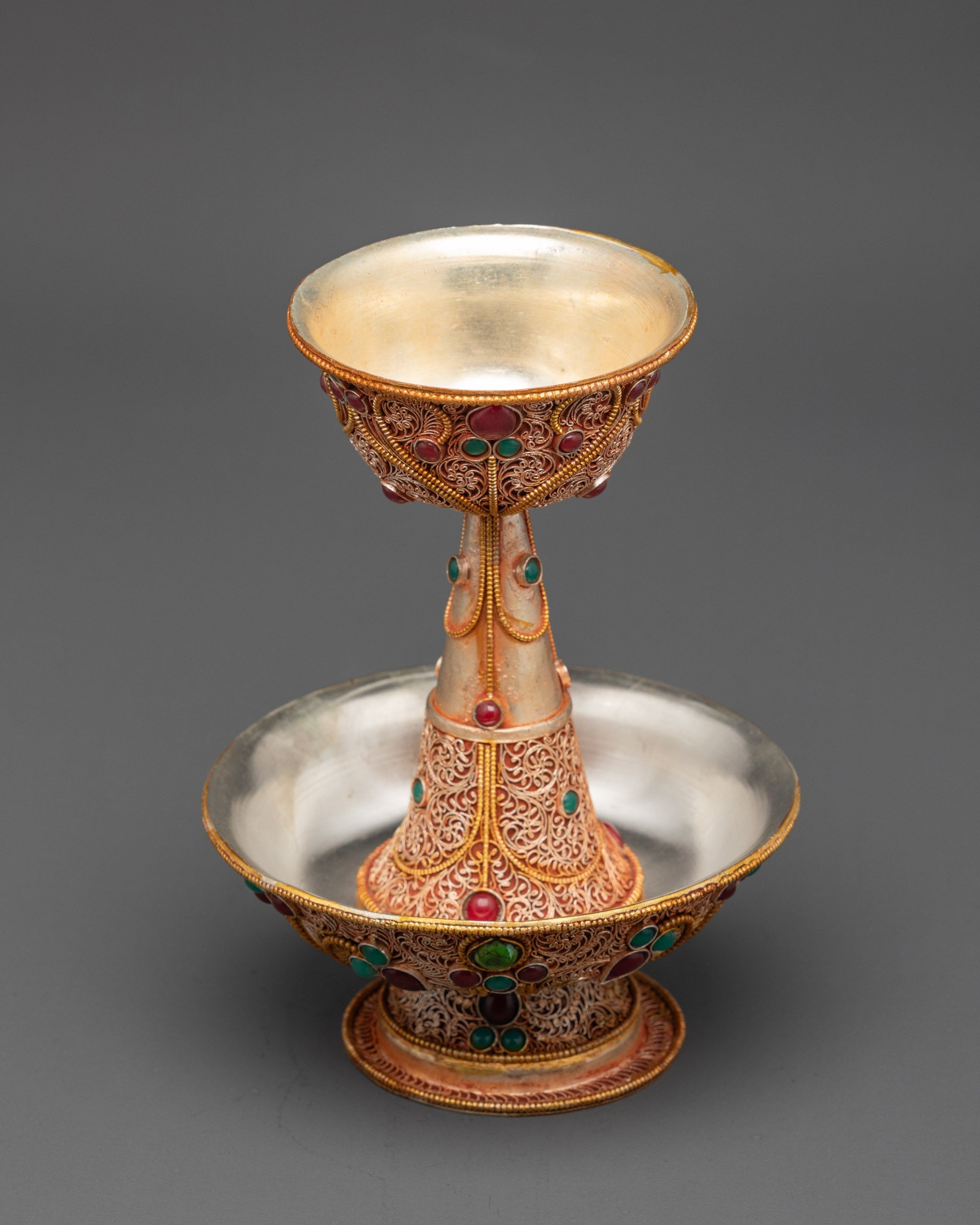 6" Tibetan Serkyem Offering Bowl | Copper & Gold Filigree Ritual Bowl