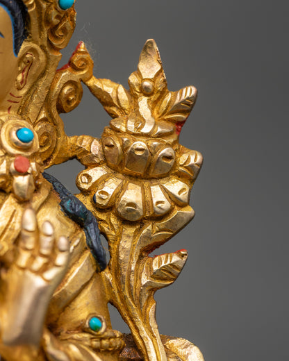 Simhada Manjushri Statue | 24K Gold Fire-Gilded Copper Artwork