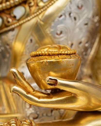 Shakyamuni Buddha Statue with Ornate Halo | Buddhist Art