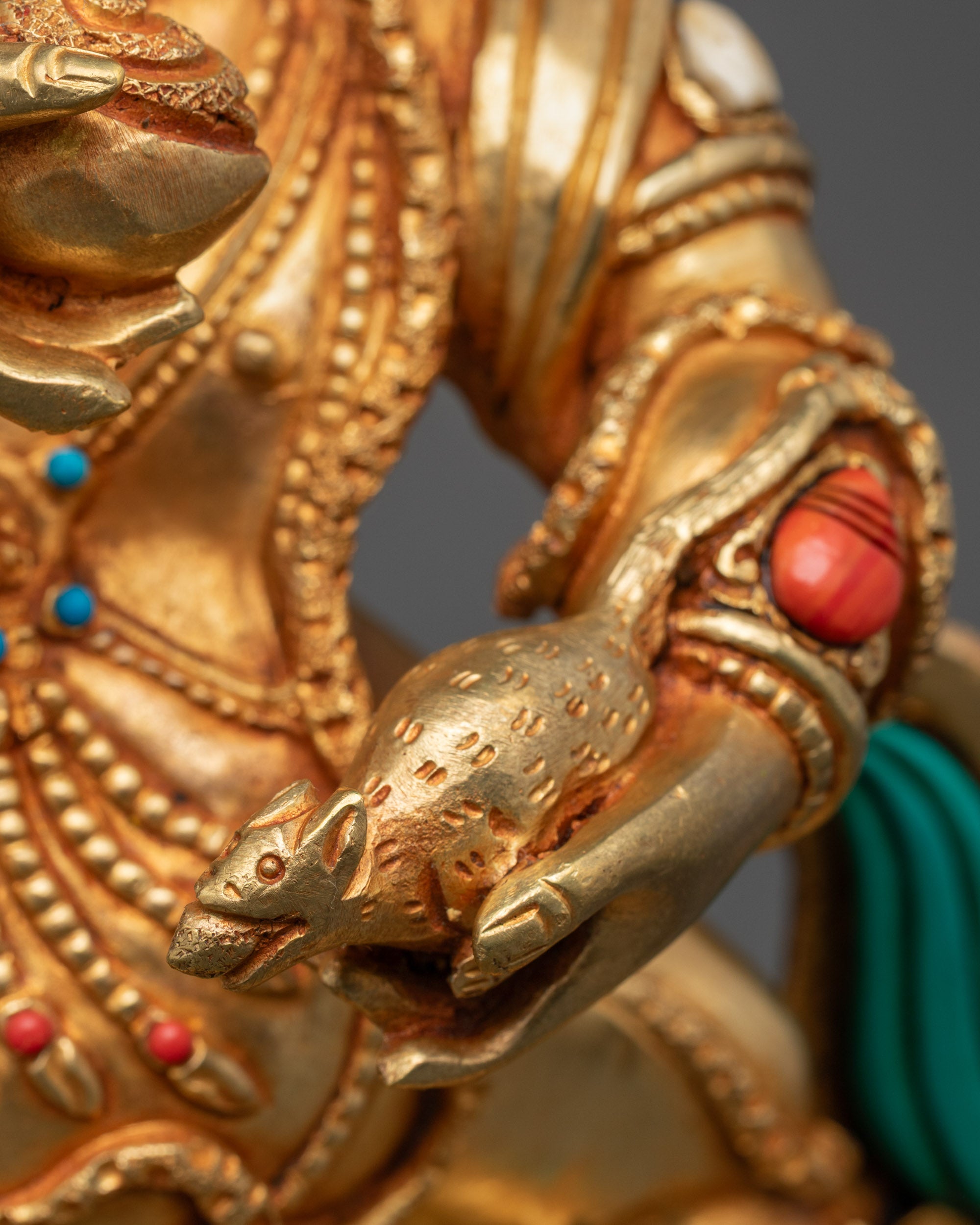Black Dzambhala Statue | 24K Gold-Fire Gilded Sculpture for Wealth