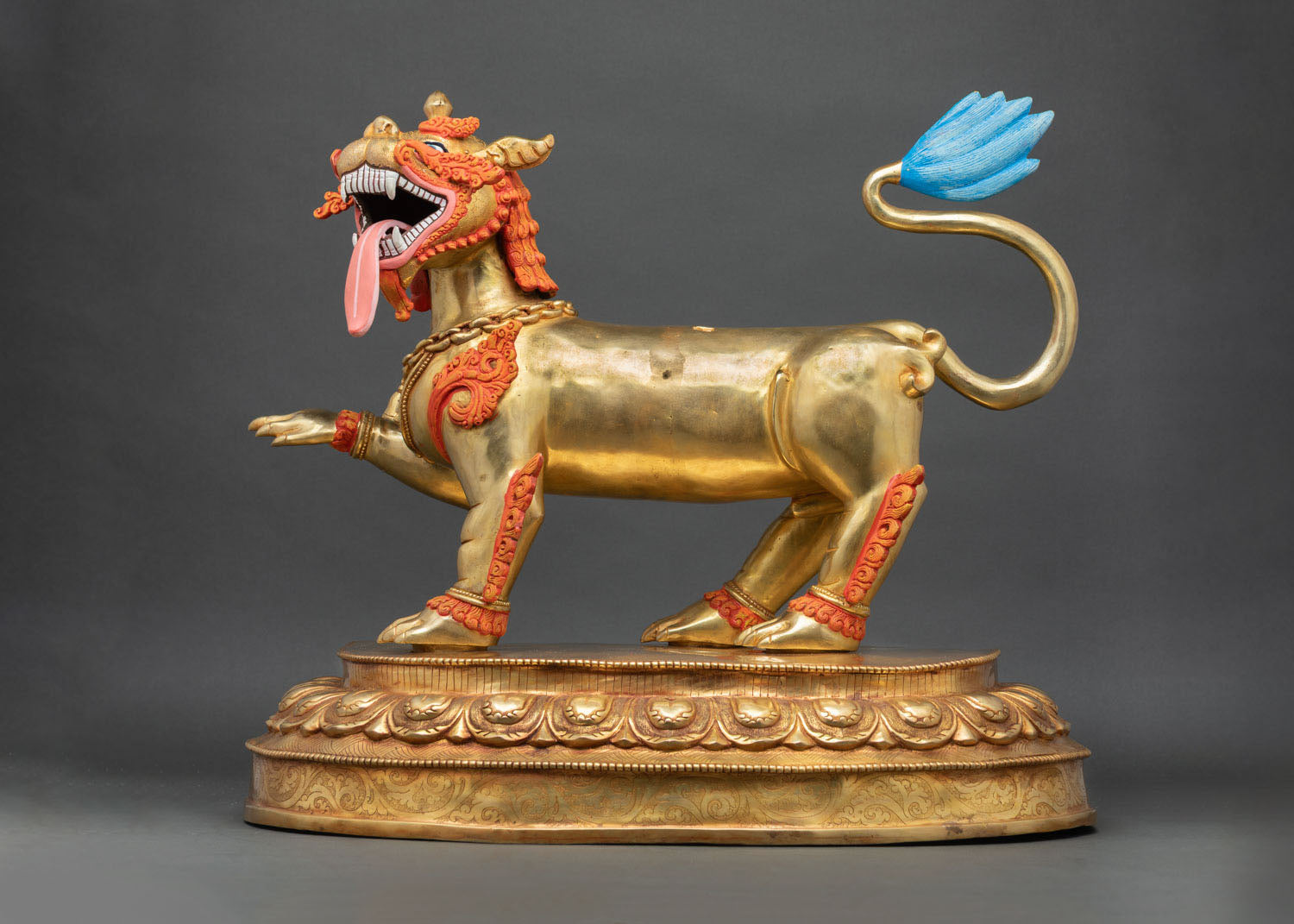 Green Tara Statue on Ornate Snow Lion Throne |  Handmade in Nepal