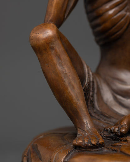 Oxidized Milarepa Statue | Tibetan Yogi in Cave Meditation Sculpture