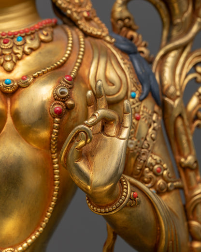 24K Gold Fire-Gilded Green Tara Statue | Meditation and Altar Decor