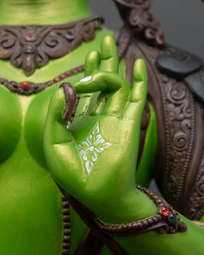 Vibrant Green Tara Statue | Goddess of Compassion Figurine