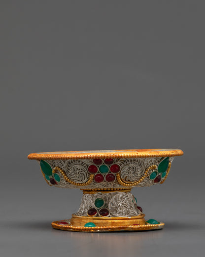 3" Tibetan Serkyem Offering Bowl | Silver-Plated Bowl for Offering
