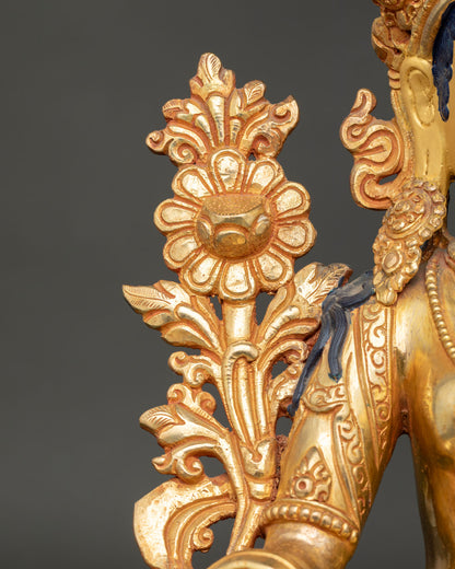 Green Tara Statue | 24K Gold Gilded Copper Art