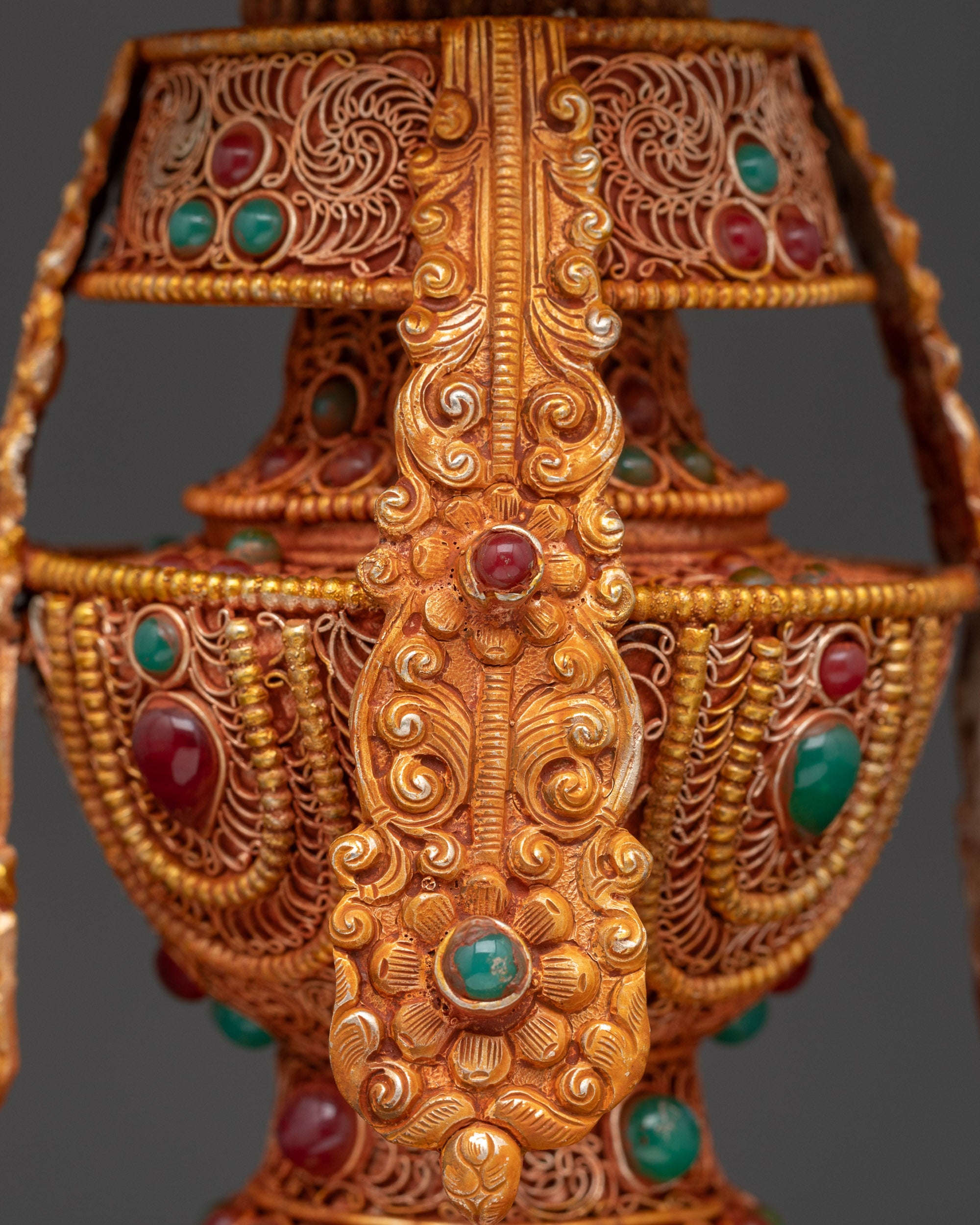 Copper Butter Lamp with Kalash Base | Himalayan Ritual Item Artwork