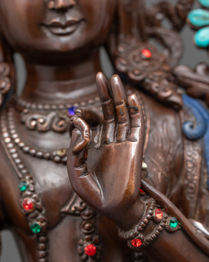 Standing Chenrezig Statue | Dark Oxidized Copper Buddhist Sculpture