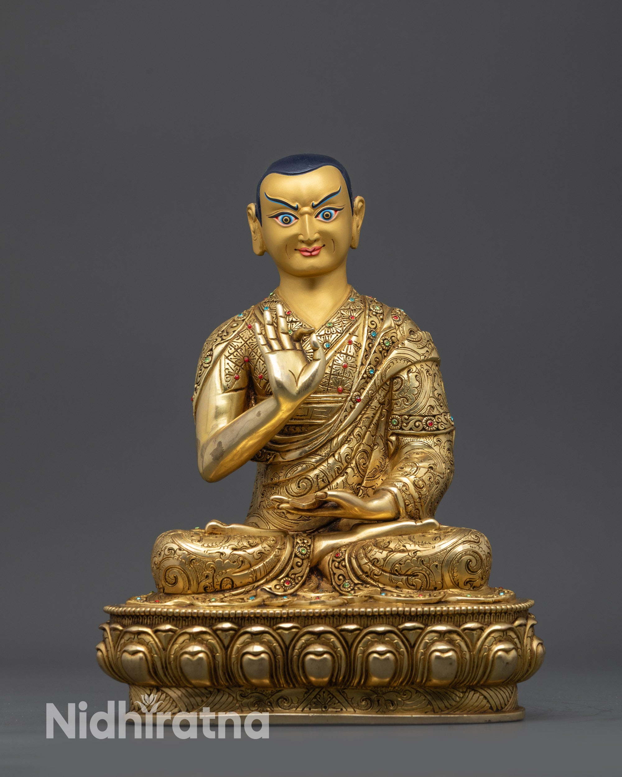 Lama Je Tsongkhapa Set Statue | 24K Gold-Gilded Gelug Master Trio