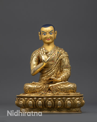 Lama Je Tsongkhapa Set Statue | 24K Gold-Gilded Gelug Master Trio