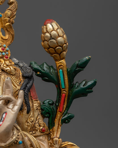 Exquisite White Tara Sculpture | 24k Gold-Gilded Face of Sita Tara