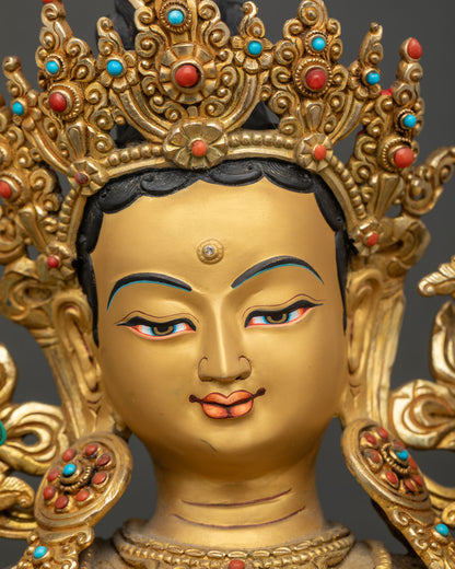 Green Tara Statue | 24K Gold Gilded Copper Buddhist Art