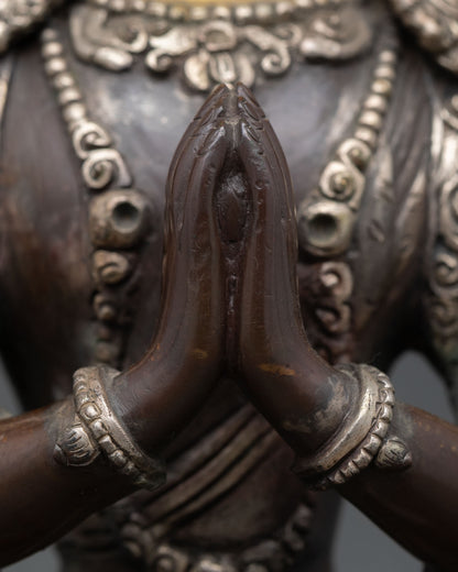 Oxidized Chenrezig Statue – Handmade Avalokiteshvara Figurine