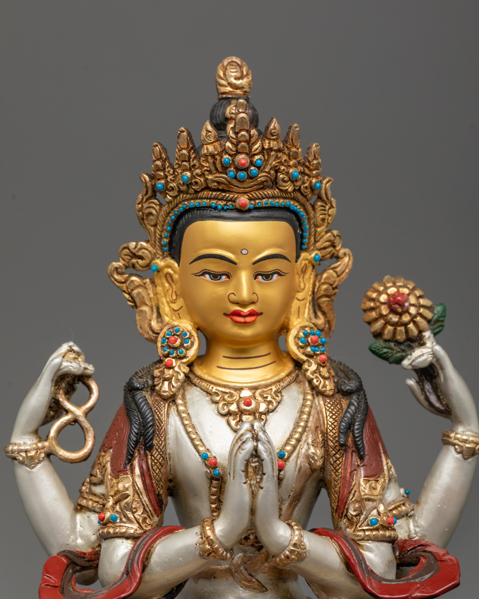 Tibetan Four Armed Handcrafted Chenrezig Statue
