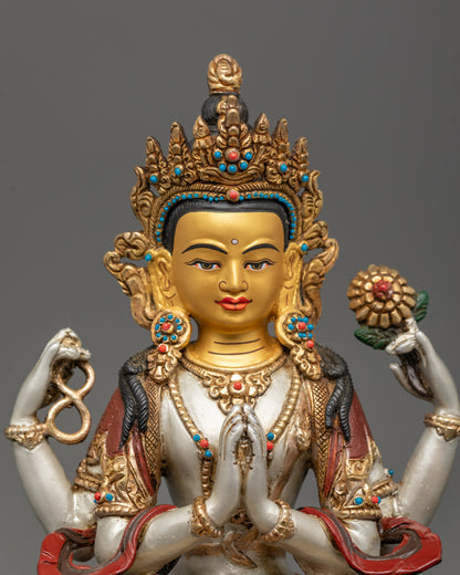 Tibetan Four Armed Handcrafted Chenrezig Statue