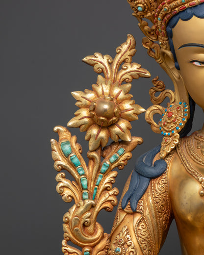 24K Gold-Gilded Green Tara Statue | Traditional Nepalese Buddhist Art