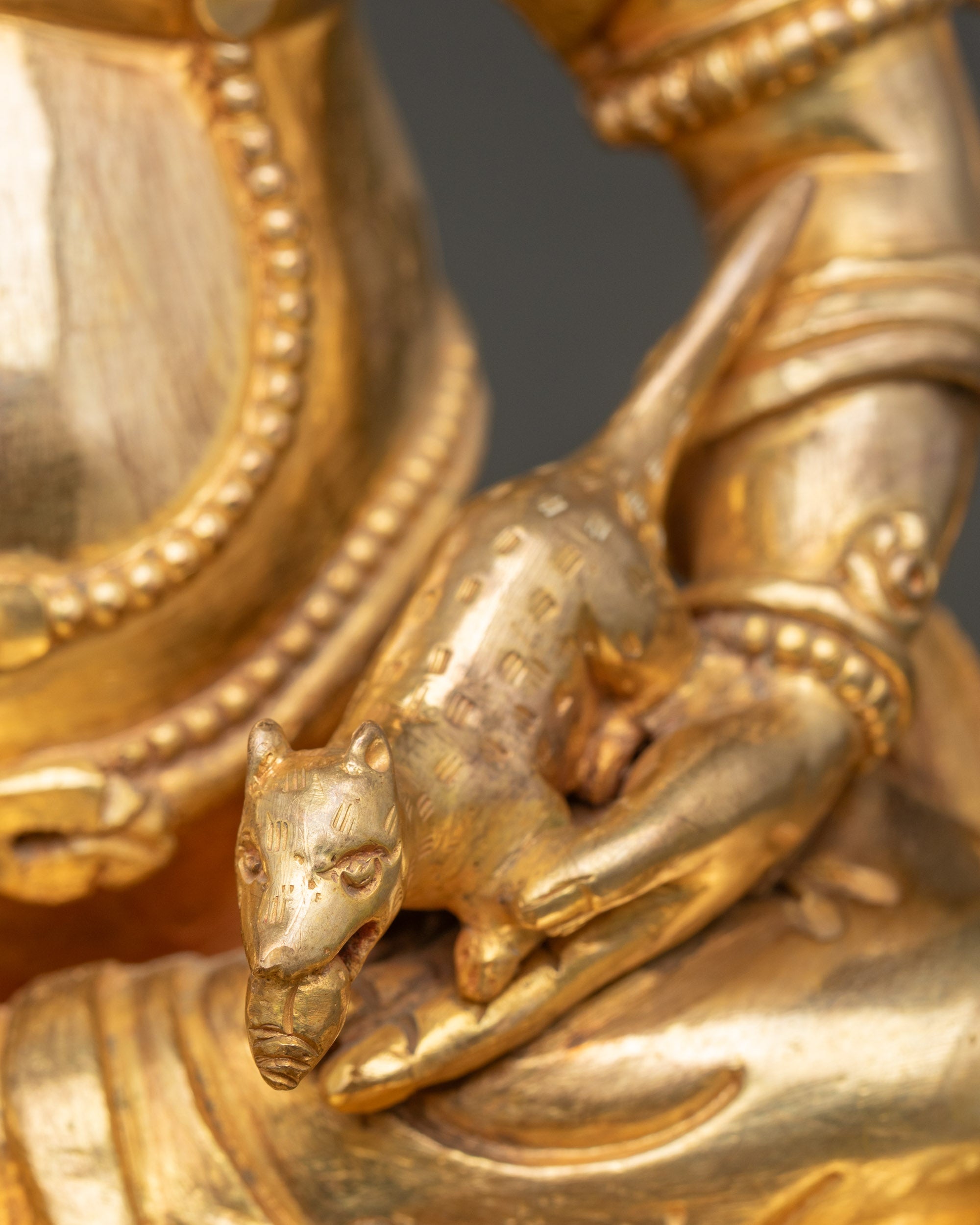 Yellow Dzambhala Statue- Handcrafted Copper Buddhist Artwork
