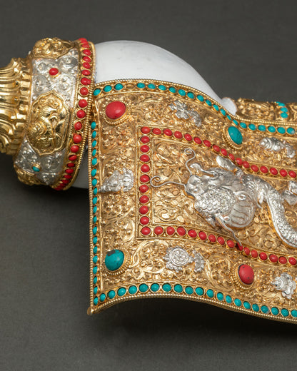 Conch Shell from Nepal | Buddhist Altar Ritual Art