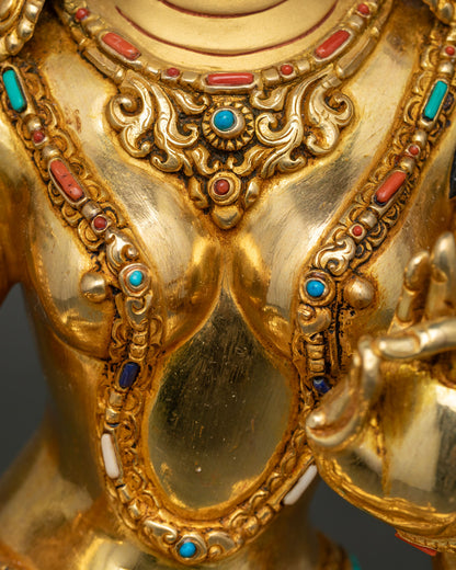 Green Tara Statue | Fire-Gilded Tibetan Buddhist Figurine