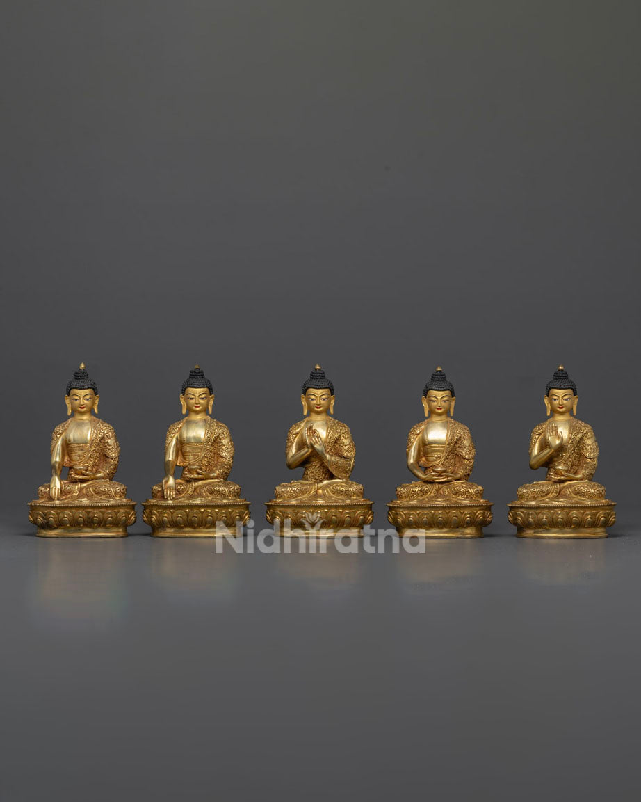 Handcrafted Five Buddha Set Statue to Invite Enlightenment