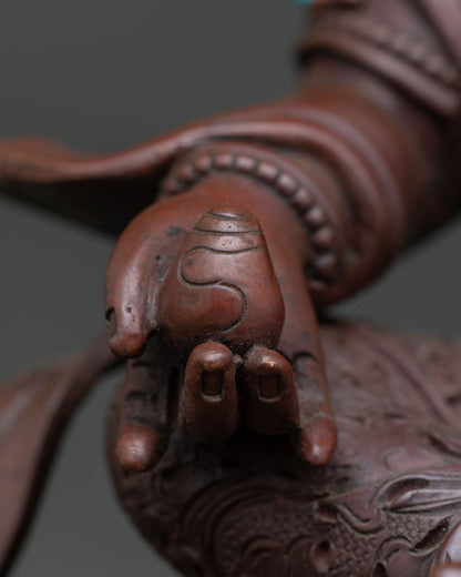 Dzambhala In Ornate Throne Statue | Brown Oxidized Copper Sculpture