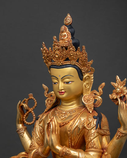 Chenrezig Copper Statue for Sale – Genuine Nepalese Handicraft