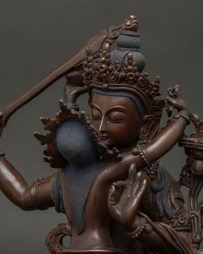 Oxidized Manjushri Statue | Meditation Altar Sculpture of Wisdom