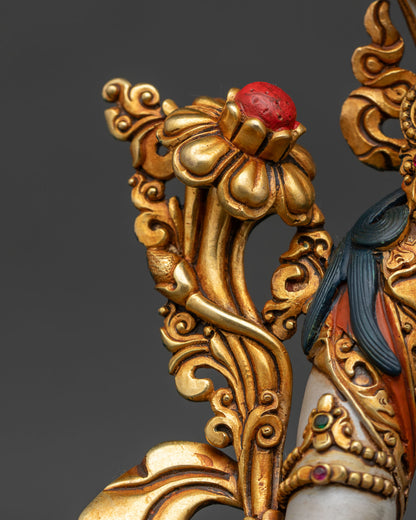 Hand-Painted White Tara Statue – Seven-Eyed Longevity Goddess Icon