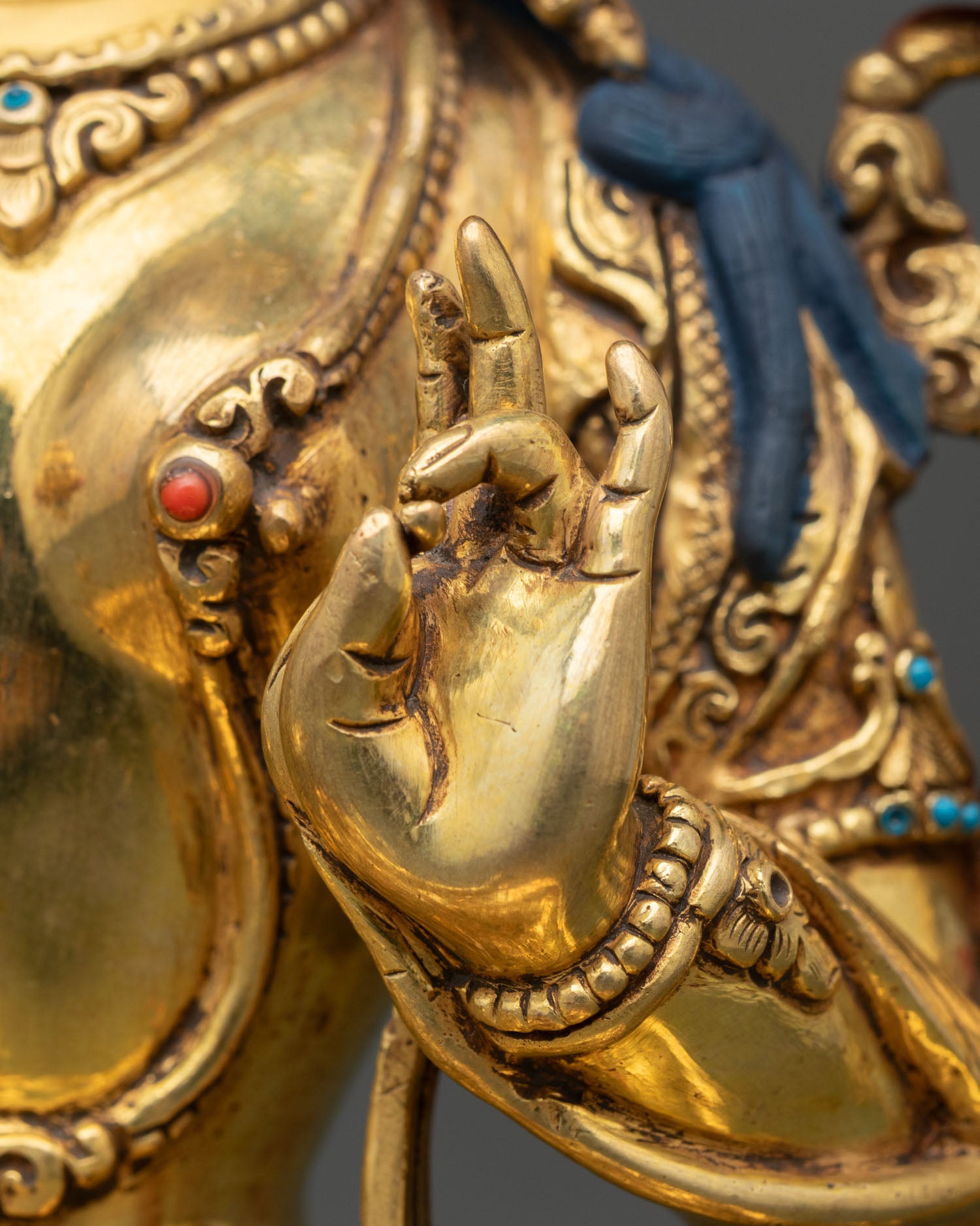 Elegant Green Tara | Gold Gilded Copper Tara Statue