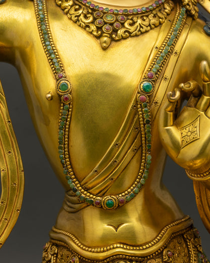 Large Size Manjushri Statue | 24K Gold Fire-Gilded Copper Sculpture