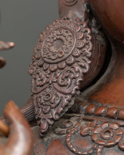 Japanese Chundi (Juntei Kannon) Statue | Oxidized Copper Buddhist Art