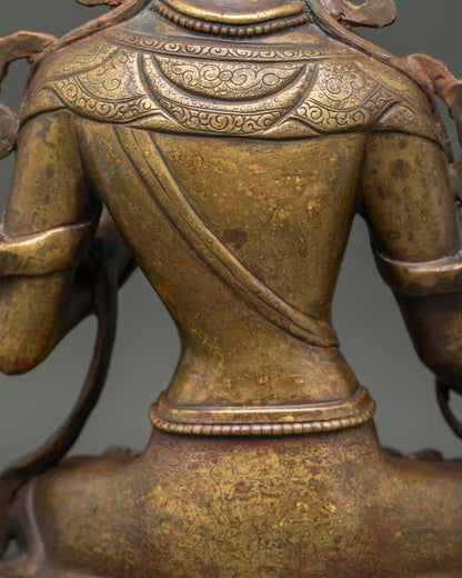 White Tara Statue | Antique-Finished Copper Sculpture from Nepal
