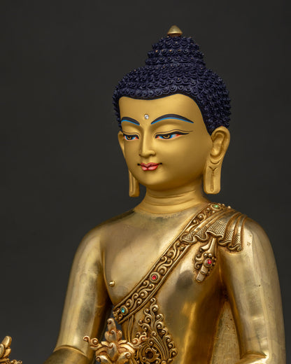 Medicine Buddha Statue | 24K Gold Gilded Copper Art