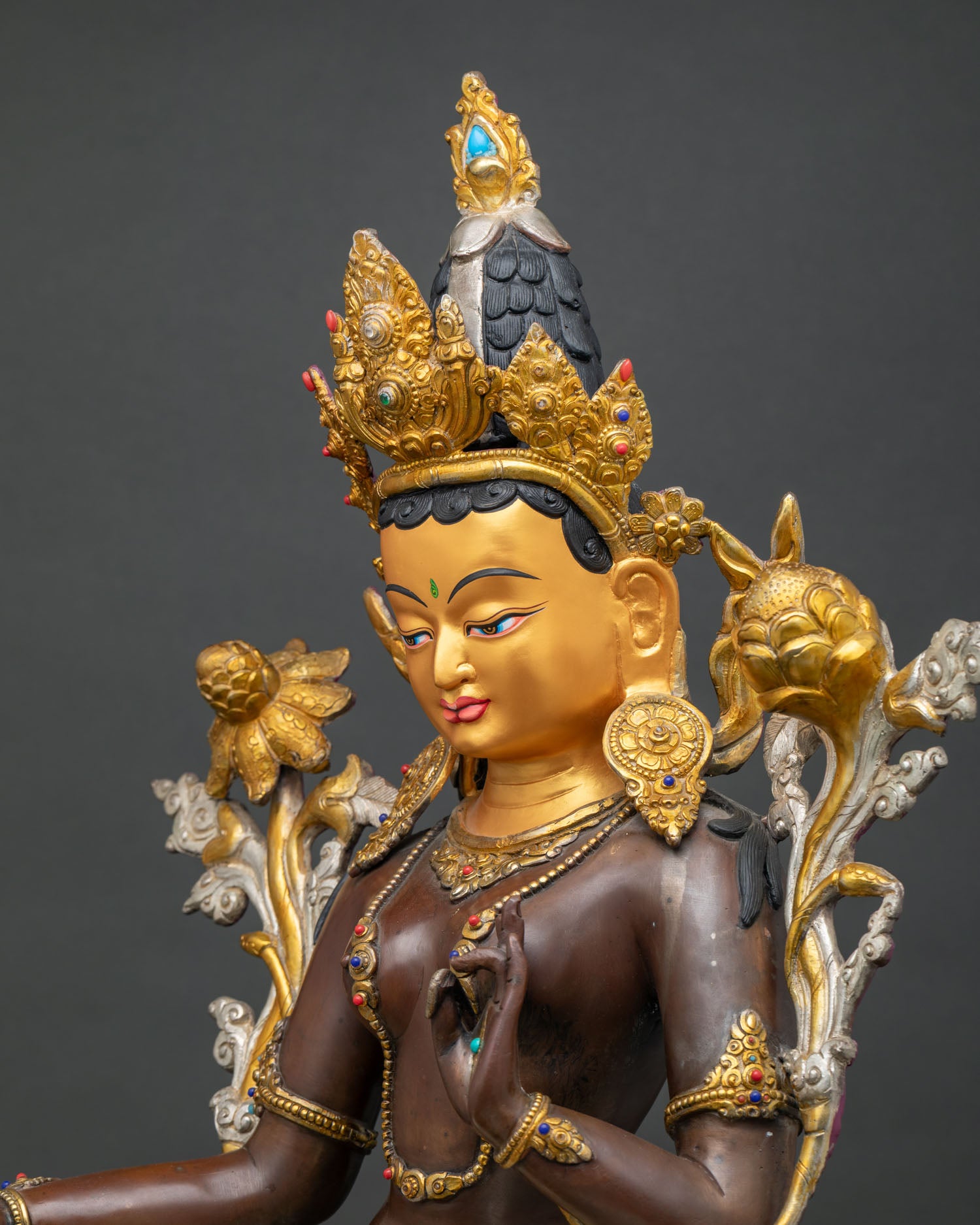 Spiritual Green Tara Statue – Handcrafted Oxidized Copper Sculpture