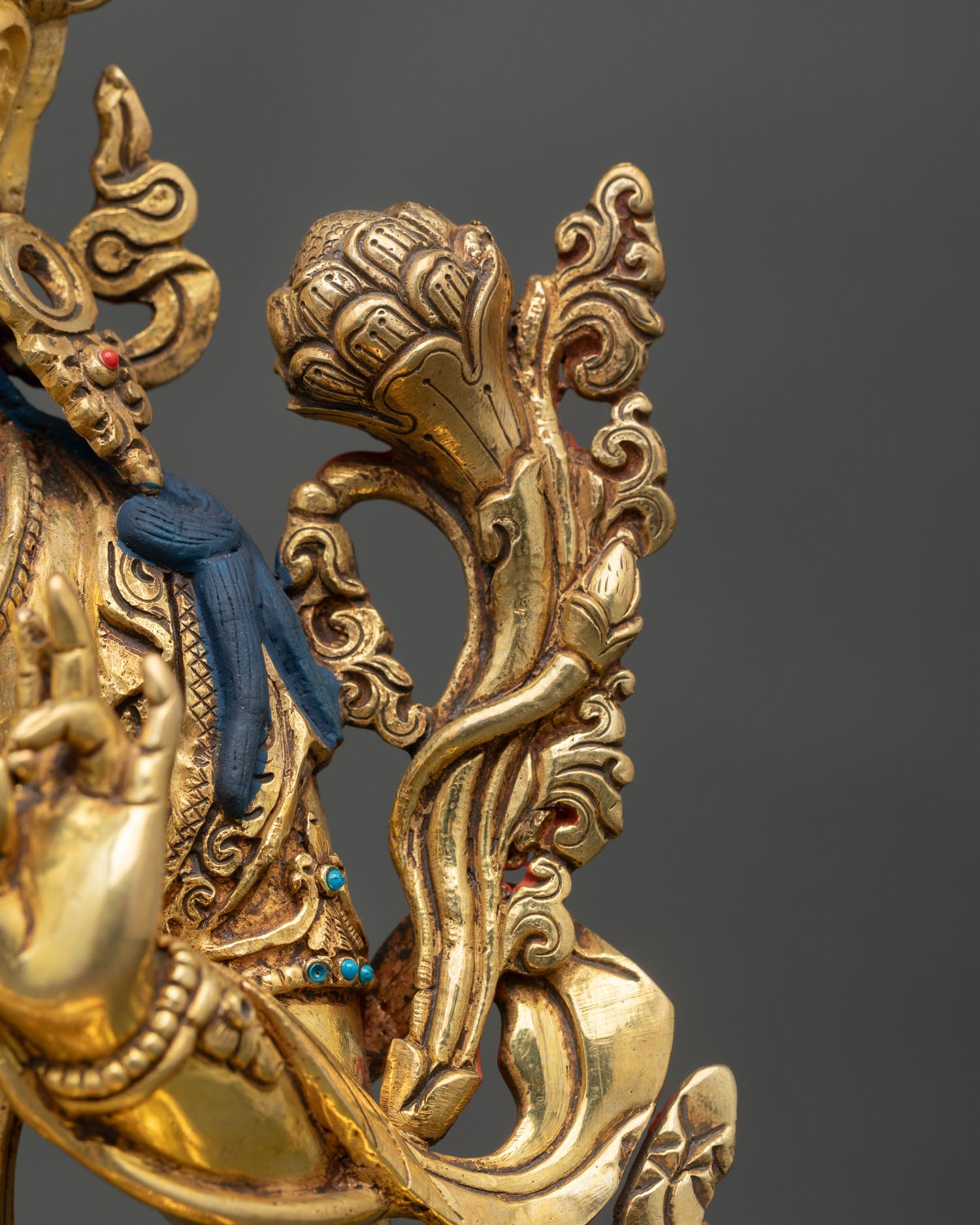 Elegant Green Tara | Gold Gilded Copper Tara Statue