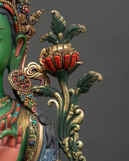 Vibrant Green Tara Sculpture – Handcrafted Nepali Buddhist Art